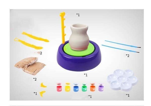 Pottery Wheel with Tools - Electric with Clay & Paint, 9-piece - DIY multi-color