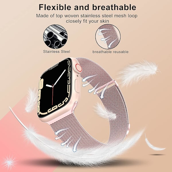 Kvinnor och män, rostfritt stål mesh loop magnetiskt spänne ersättning för iWatch band (41mm/40mm/38mm, regnbåge).