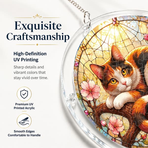 Calico Cat Akryl Puslespill Solfanger, 83 Deler DIY Vindu Dekor