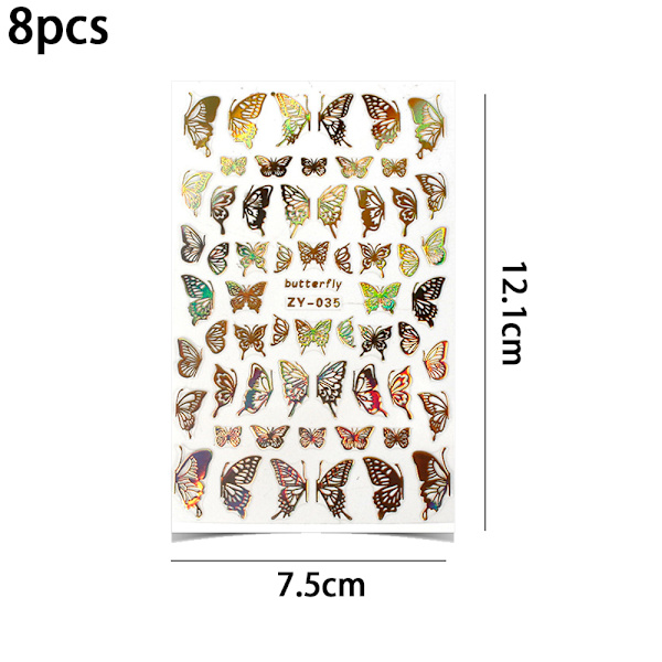 8PCS Neglelakk Stempel Laser Sommerfugl Klistremerke-ZY-035J/Goldmake up
