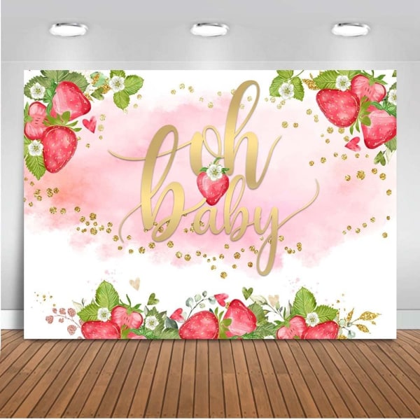 Strawberry Baby Shower Backdrop Oh Baby Girl's Baby Shower Photo Backdrops Berry Sweet Fruits Party Decorations Photography Background (7x5ft)