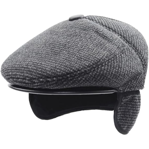 Miesten talvinen litteä lippalakki korvaläpillä villasekoite lämmin sanomalehtimyssy DeREy irlantilaiset lippalakit Hat Men Outdoor Hunting Golf Winter Hat（Harmaa 55-60CM）