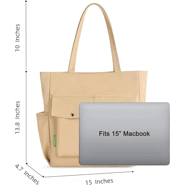 Kvinnor Multi Fickor Dragkedja Vattentät Lätt Tote Väska Casual Stora Axelväskor Söta Canvas College Totes