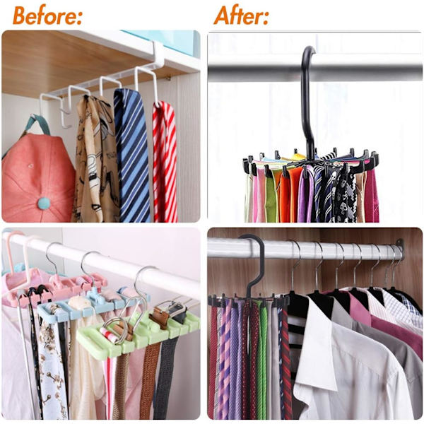 4 Pakke Opdateret Twirl Tie Rack, 5,3 Tommer Stor Størrelse Roterende Bælte Tørklæde Hanger Holder Krog til Skab Opbevaring (Sort)