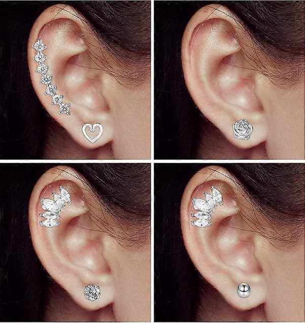 6 par øreringe i rustfrit stål til tragus, brusk, labret, studs, barbell, læbe, næse, kropspiercing til mænd og kvinder, ornament
