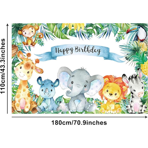 6x3,6ft Tillykke med fødselsdagen Banner Safari Børn Fødselsdagsfest Dekoration Tropisk Jungle Vilde Dyr Børn Fødselsdag Dekor Tilbehør Fødselsdag Baggrund