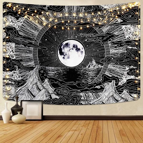 Kuu ja tähti -seinavaate, psykedeelinen kuuvuoren seinavaate, tähti -seinavaate, musta sisustus, luonnon seinavaate, seinävaate huoneeseen, 51 x 59 tuumaa