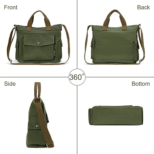 Canvas Tote Bag för kvinnor 14 tum Stor Crossbody Tote Bag med Multi Pockets Canvas Crossbody Bag Top Handle Axelväska Arbets Tote Bags