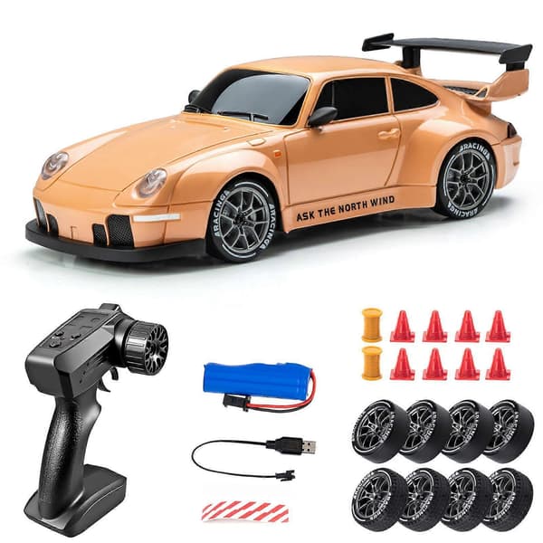 1/24 Scale 4WD RC Drifting Car with 2 Speed Modes, LED orange