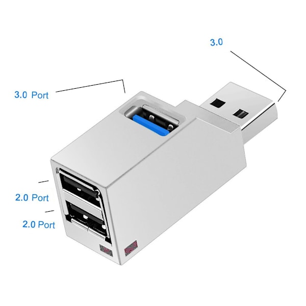 USB 3.0 3-portars hubb (2x USB 2.0 + USB 3.0), datahubb kompatibel med PC och andra USB 3.0-kompatibla enheter - Vit