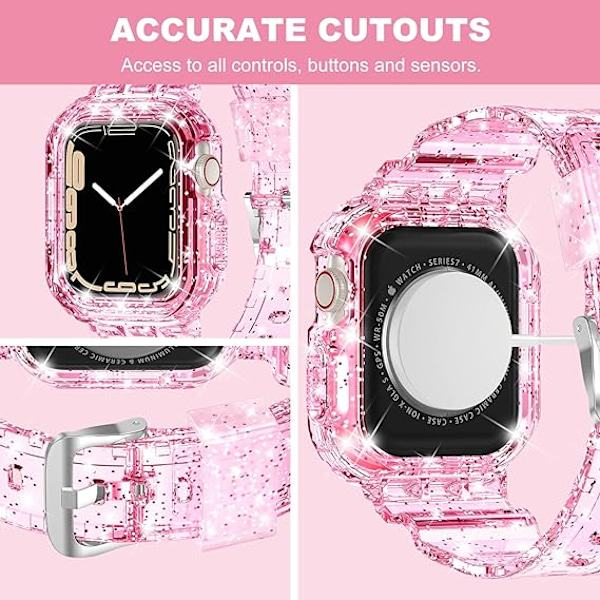Yhteensopiva Crystal Clear Apple Watch -rannekkeille, 41 mm 40 mm 38 mm, puskurin kanssa miehille ja naisille, Jelly Sport -kotelo ja -ranneke