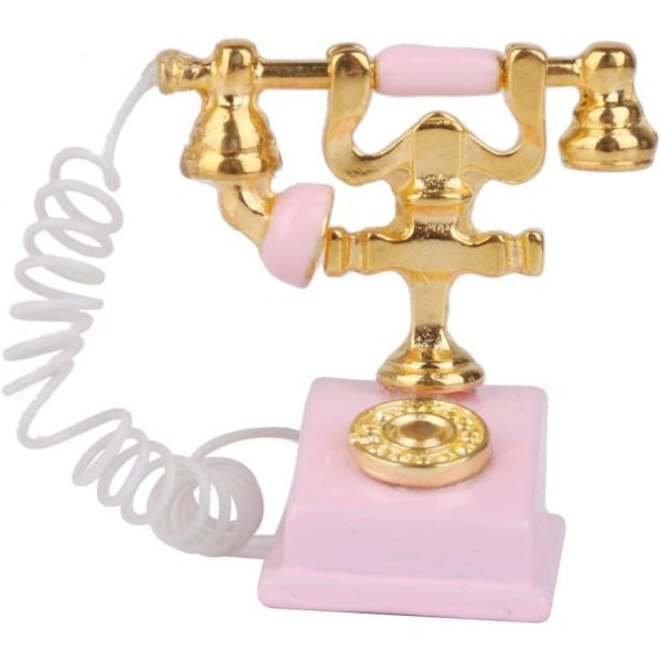Retro 1/12 Dockhusdekor Miniatyr Retro Telefon Vintage Telefon Rosa Kreativt och utsökt utförande Vackert och attraktivt