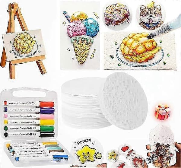 3D Magic Puffy Paint Konstkit med Skumtextur, 10 Canvaspapper & 12 Markörer för DIY Bubble Popcorn-ritning Circle