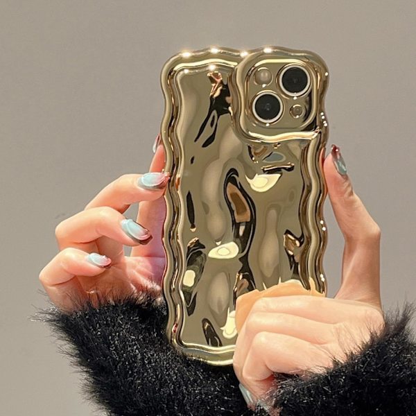 2025 Latest Model Compatible with iPhone Case, 3D Meteorite Bubble Pattern Electroplating Glitter Cover Wave Frame, Soft TPU Shockproof, G Gold