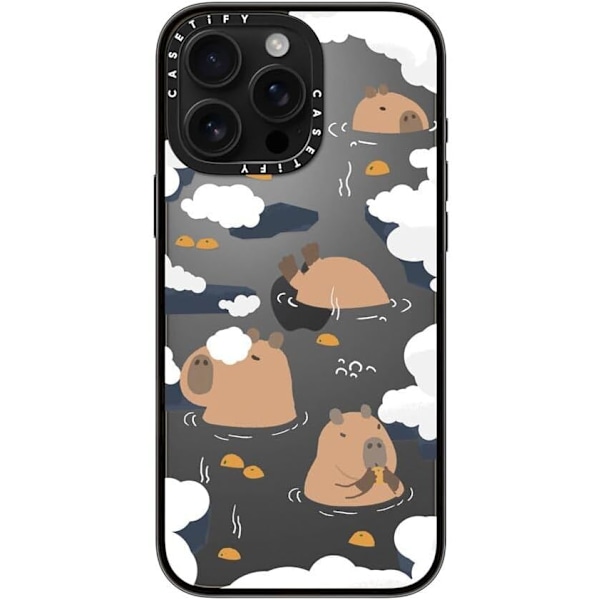 Kompakt iPhone 16 Pro Max Deksel [Lettvekt / 1,2 m 2X Militær Grad Fallbeskyttelse/Slank] - Kirsebær - Klar Svart Floating Capybara iPhone 16 Pro Max