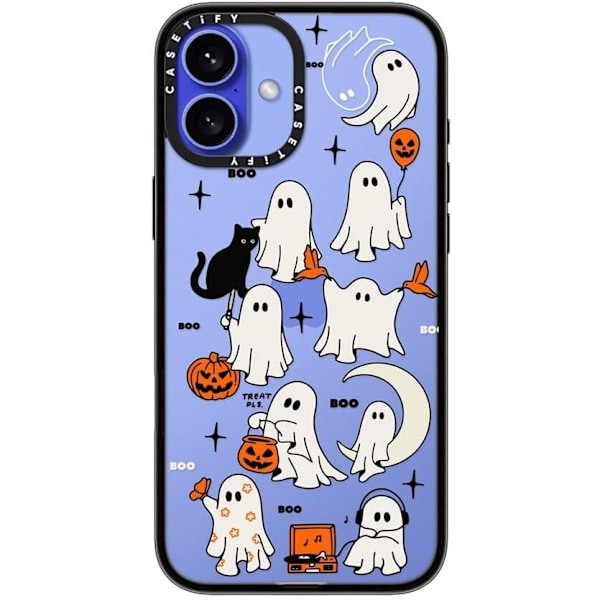 Kompakt iPhone 16 Pro Max Deksel [Lettvekt / 1,2 m 2X Militær Grad Fallbeskyttelse/Slank] - Kirsebær - Klar Svart Boo Things iPhone 16 Plus