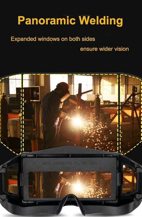 Panoramic Welding Goggles Solar Powered Auto Darkening Welding Lens Safety Eye Protection Glasses Welding Tool