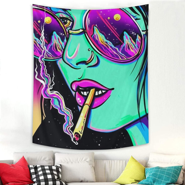 Hippie vægtæppe Trippy Cool Girl Art Mystisk vægtæppe Teen Girl og Boy vægophæng Tapestries til soveværelse sovesal hjem（100*150cm）-W56