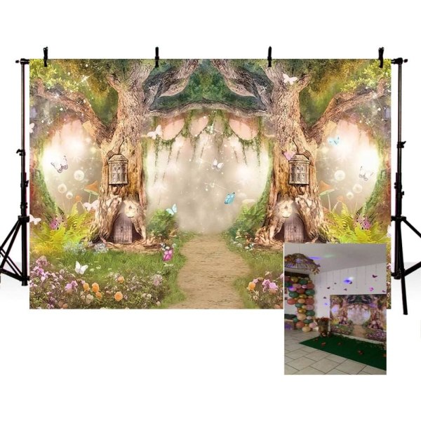 7x5ft sagoskogsbakgrunder Wonderland Princess Fotografi rekvisita Förtrollad Fairy Flower Fotobakgrund för festdekoration
