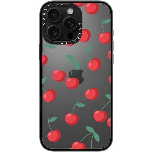 Kompakt iPhone 16 Pro Max Deksel [Lettvekt / 1,2 m 2X Militær Grad Fallbeskyttelse/Slank] - Kirsebær - Klar Svart Cherries iPhone 16 Pro Max