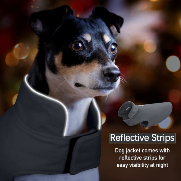 Vindtät vintervarm fleece liten hundkappa reversibel jacka reflekterande mjuk husdjursväst, kallt väder hundtröja kläder koppel överrock, grå, L