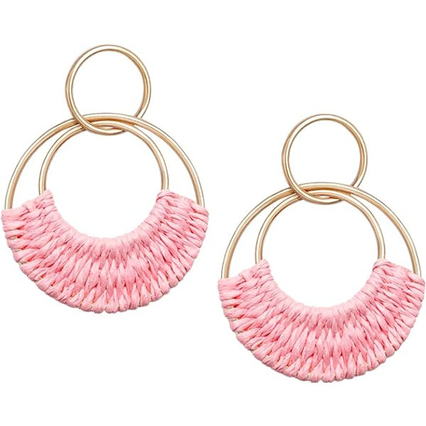 Raffia Hoop Örhängen Roliga Boho Sommar Strand Örhängen Lätta Handgjorda Halm Korg Rotting Dangle Örhängen Statement Geometriska Runda Drop Örhängen