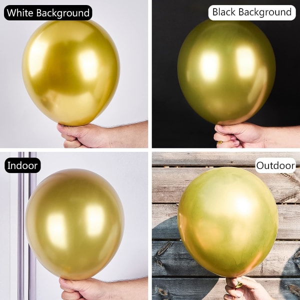 Metalliska guldballonger, 100 st guldmetalliska ballonger i olika storlekar, 18 tum, 12 tum, 10 tum, 5 tum för ballonggirlang som festdekorationer