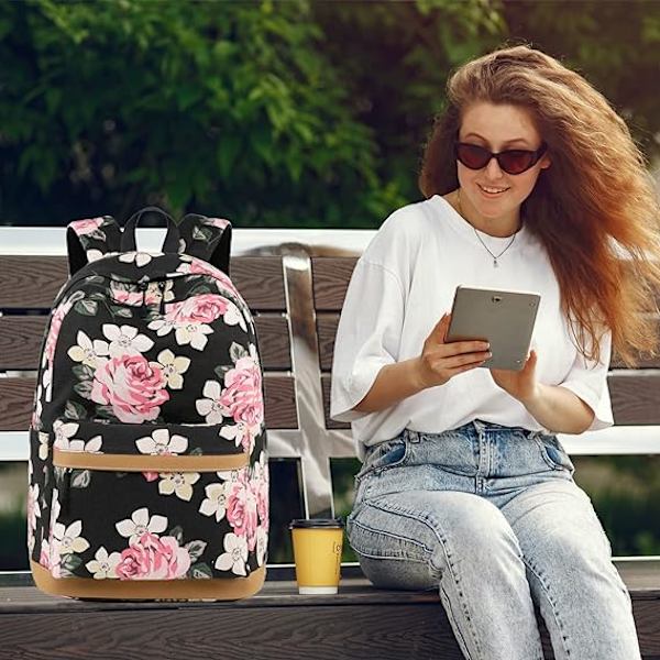 Ryggsekk for tenåringsjenter, Laptop Ryggsekk, Skolesekksett med lunsjboks og veske