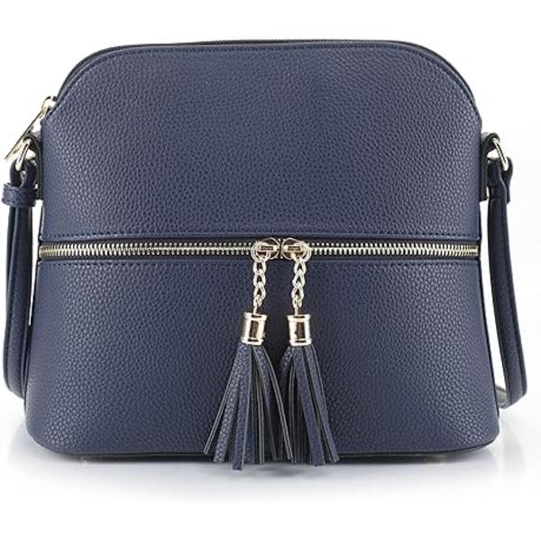 Lunar Lätt Liten Dome Crossbody Väska Axelväska med Tofs | Dragkedja Fickor | Justerbar Rem