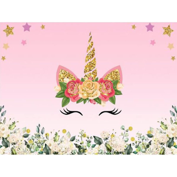 Forår Cartoon Unicorn Flower Studio Fotografi Pink Baggrund Klud Pige Fødselsdagsfest 3D Børn Foto Digital Baggrund (7x5FT/2.1x1.5m)