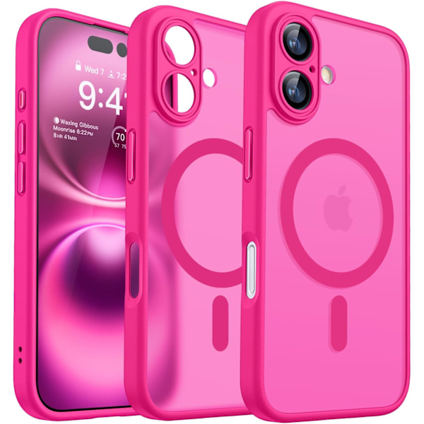 Magnetisk etui til iPhone 16 Pro Max med fuld kamerabeskyttelse [Kompatibel med Magsafe] [Gennemskinnelig mat] Beskyttende telefonetui, mat sort Hot Pink iPhone 16