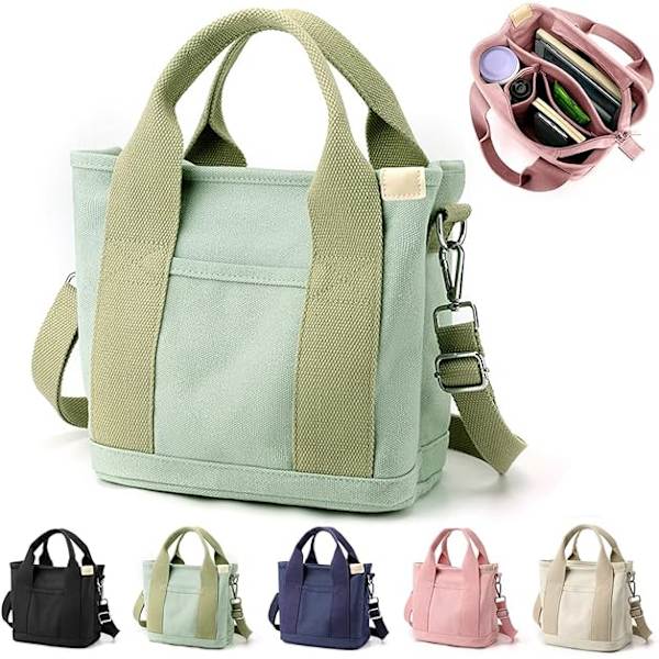 Multi-Pocket Tote Bag med dragkedja, Canvas Japansk handgjord handväska med fack, Multifunktionell Crossbody Shouder Bag Bag Work