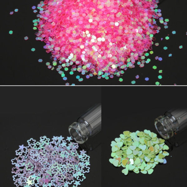 48 färger glasflaska smycken Nail Art Paljett Glitter Powdermake up