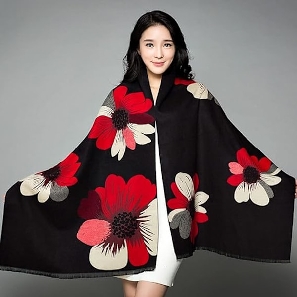 Dam höst och vinter kall halsduk svart abstrakt färgglad solros jacquard varm mjuk kashmir touch halsduk tjock filt sjal halsduk