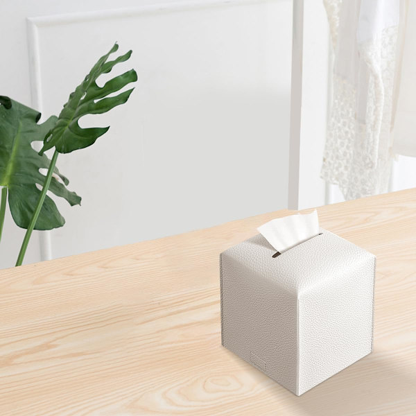 Servietboksbetræk Kvadratisk, Hvid PU Læder Servietboksholder, Moderne Minimalistisk til Cube Servietter Betræk（Beige）