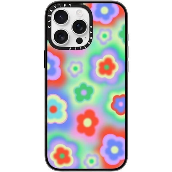 Kompakt iPhone 16 Pro Max Deksel [Lettvekt / 1,2 m 2X Militær Grad Fallbeskyttelse/Slank] - Kirsebær - Klar Svart Acid Flowers iPhone 16 Pro Max