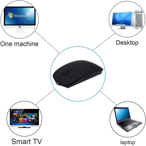 Gjenladbar Bluetooth-mus kompatibel med Mac Laptop Trådløs Bluetooth-mus kompatibel med Windows Laptop-svart