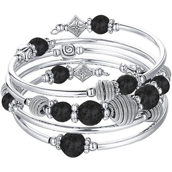Turkos armband med chakra-pärlor, silverfärgat flerskiktsarmband med natursten, födelsedagspresent till kvinnor (färg 1)