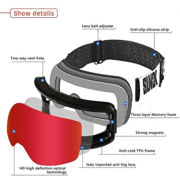 Ski Snowboard Goggles 100% UV400 Anti-dug Dobbeltlinse Goggles Sort