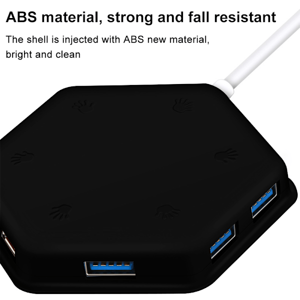 USB Hub Vertikal Data Hub med Langt Kabel - 6 Porte USB Forlængerkabel Ekstra USB Porte-Sort (blåt lys uden OTG-funktion)