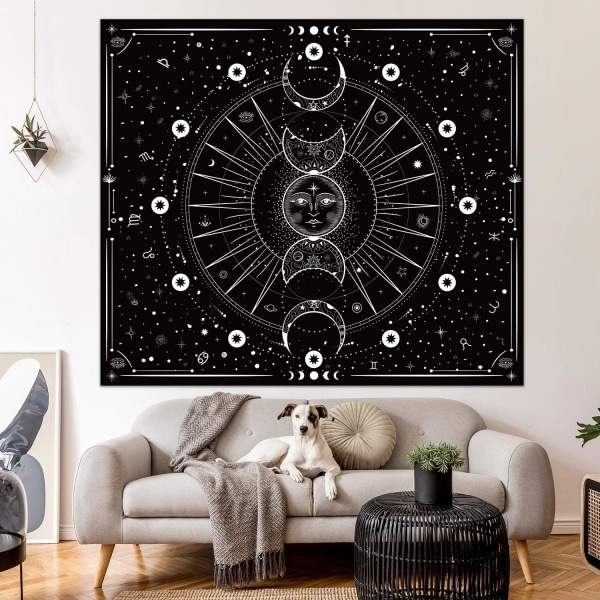 Vægtæppe til vægophæng Stjerner Rum Psykedelisk Sort og Hvid Gobeliner Vægophæng til boligindretning til soveværelse (Sort, 130x150 cm)