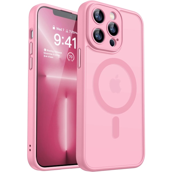 Magnetiskt skal för iPhone 16 Pro Max med fullständigt kameraskydd [Kompatibel med MagSafe] [Genomskinlig matt] Skyddande telefonfodral, varmrosa Pink iPhone 13 Pro