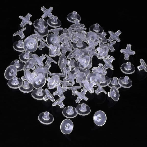 100-pack genomskinliga örhängessäkerhetslås i gummi, koppling, örhängesplatta, present