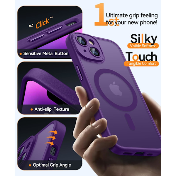 Magnetisk etui til iPhone 16 Pro Max med fuld kamerabeskyttelse [Kompatibel med Magsafe] [Gennemskinnelig mat] Beskyttende telefonetui, Lilla Deep Purple iPhone 14
