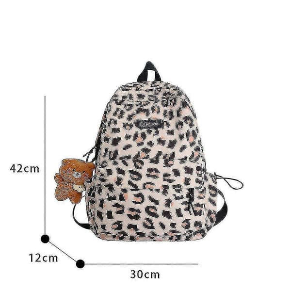 Leopardprint rygsæk til kvinder, afslappet skoletaske til junior high school-elever
