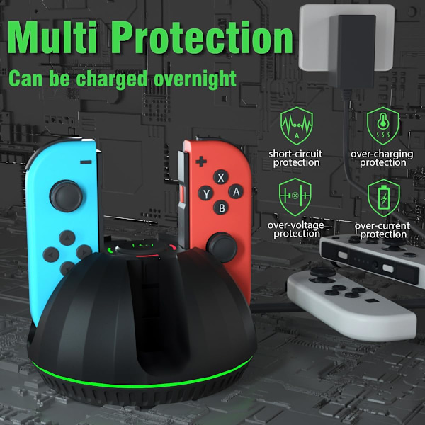 Laderdock for Nintendo Switch Joycon, Switch Joycon Lader Kompatibel med Switch OLED Joy Con, 4 i 1 Joycon Laderdock
