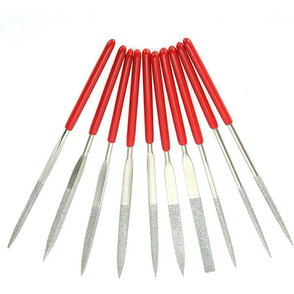 Diamantfiluppsättning, 10 stycken 140 mm Mini-modellering Riffler-filer 3 mm skaft Assorterade små nålfiler Triangulär fyrkantig platt form Metallfiluppsättning