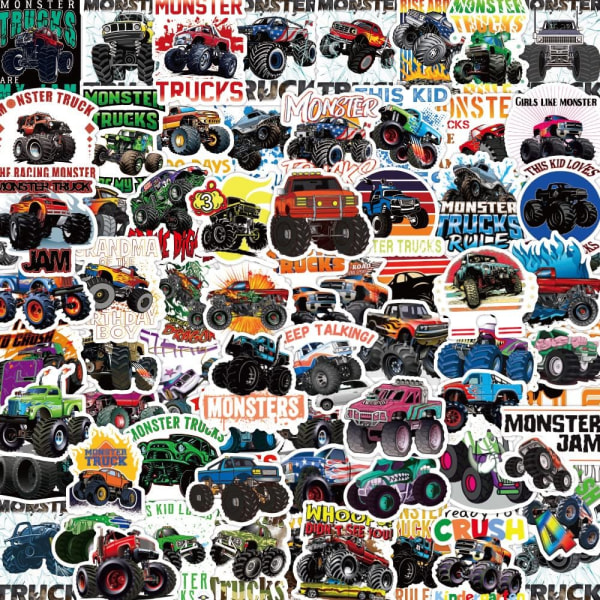 Monster Truck Stickers,100 Pcs Cute Stickers for Phone Case Laptop Water Botter,Vinyl Decorations Waterproof for Skateboard Guitar Party Supplies