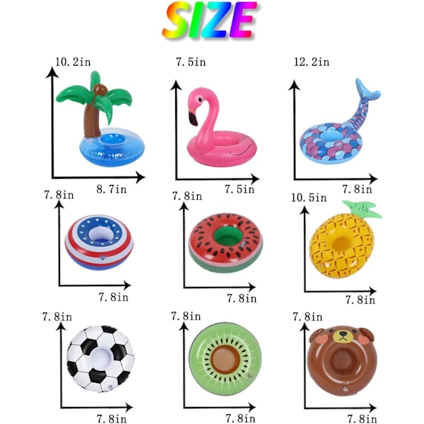 Flydende drikkekopholder til pool, 10 stk. oppustelig drikkeholder drikkefloats drikkefloaties til poolparty