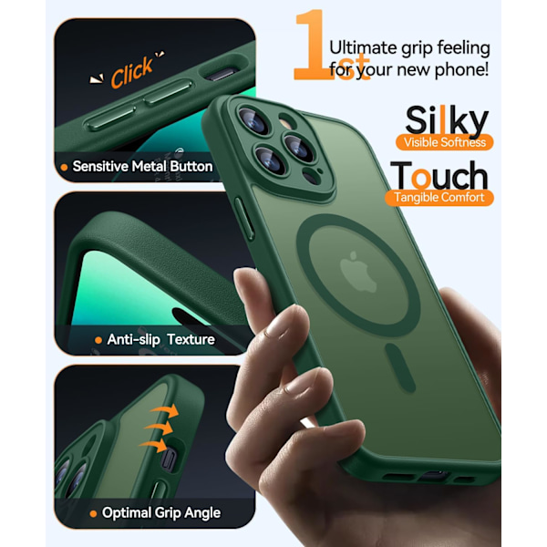 Magneettinen suojakotelo iPhone 16 Pro Maxille täydellä kamerasuojauksella [Yhteensopiva Magsafen kanssa] [Puoliksi läpikuultava matta] Suojaava puhelinkotelo, matta musta Deep Green iPhone 14 Pro